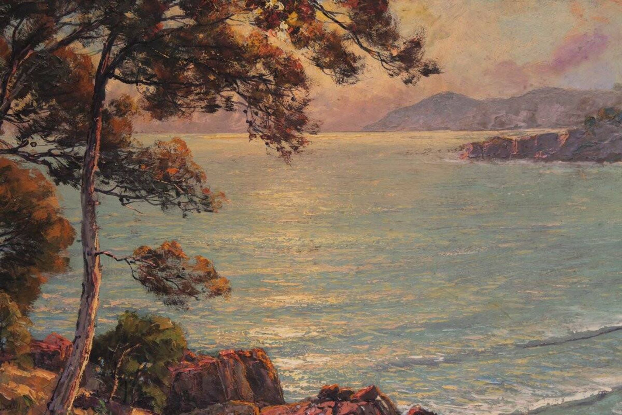 Grande peinture marine de Pierre Forest - Côte d'Azur, années 1920/1930