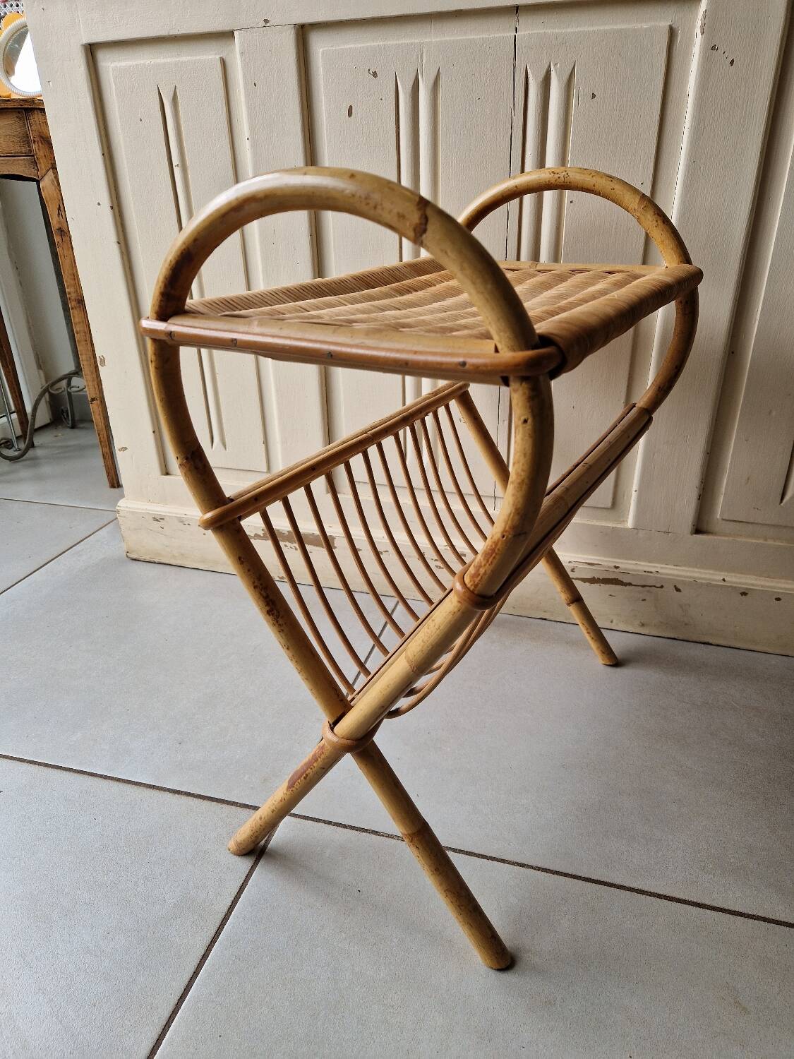 Vintage rattan magazine rack