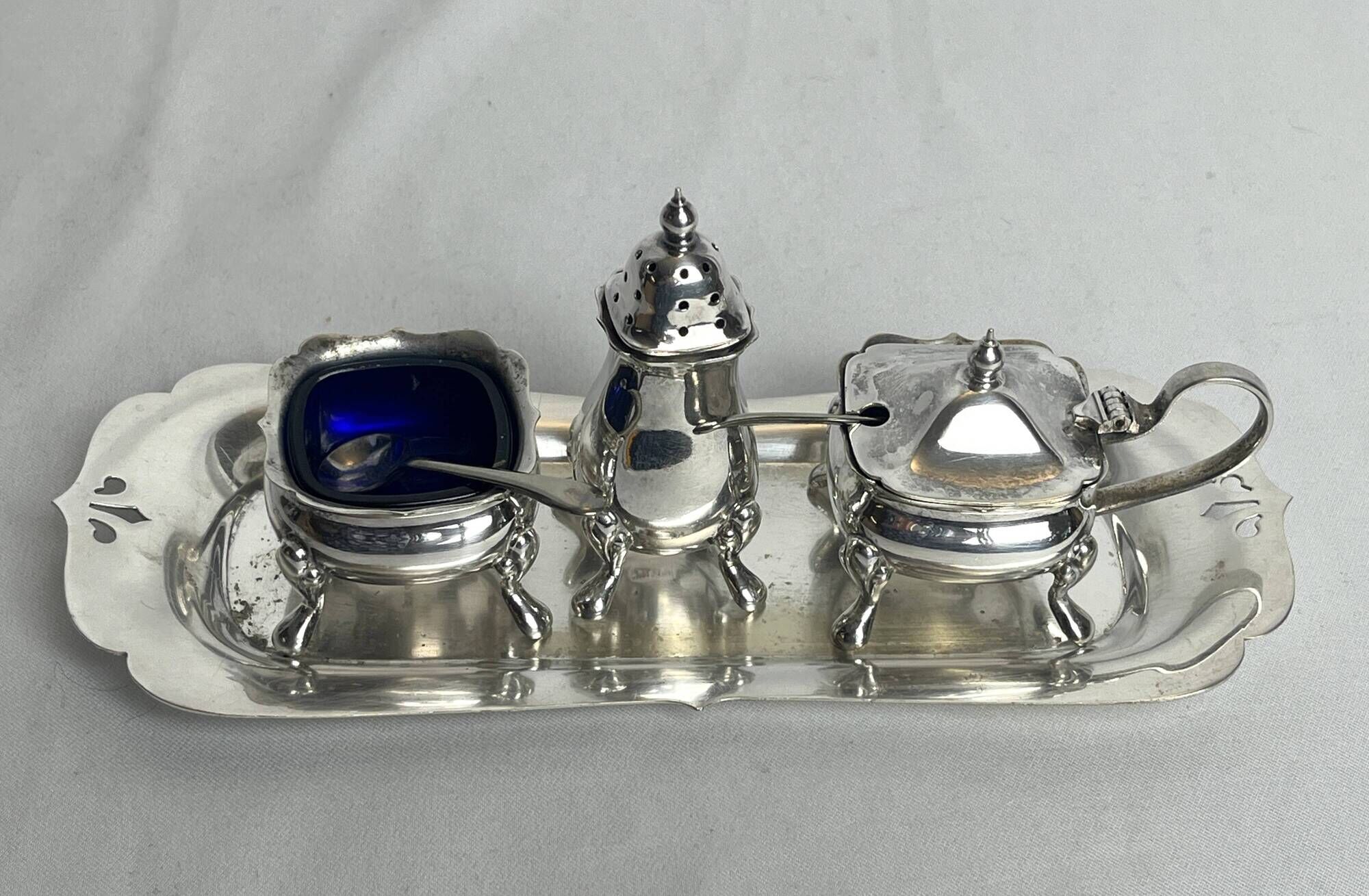 Tableware, 3-piece server silver-plated tray early 20th century