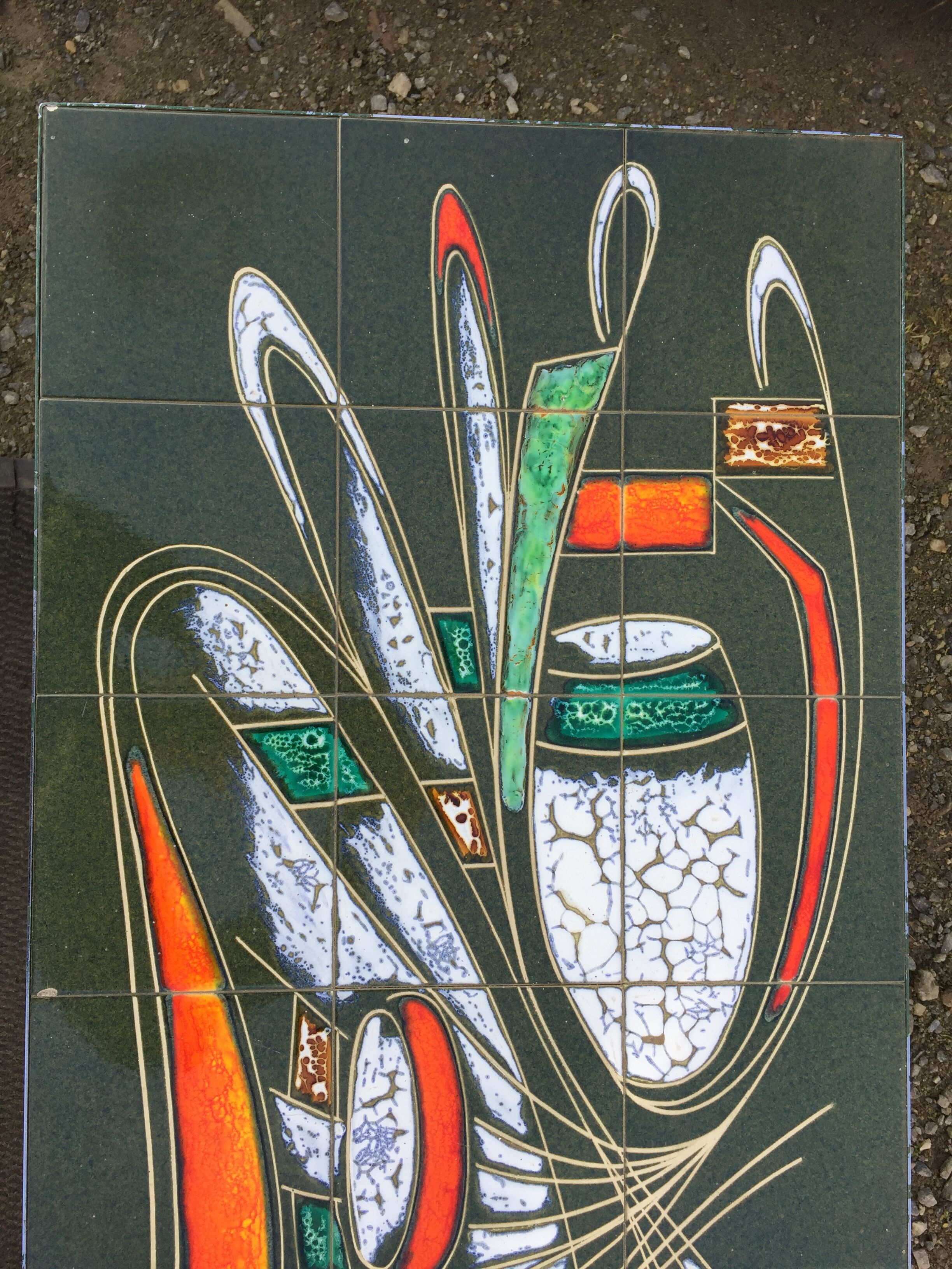 Vintage ceramic coffee table Vallauris spirit with metal x base