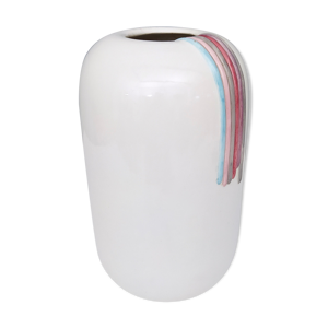 vase en céramique blanche par Ambrogio Pozzi avec détails peints à la main, Italie années 1980