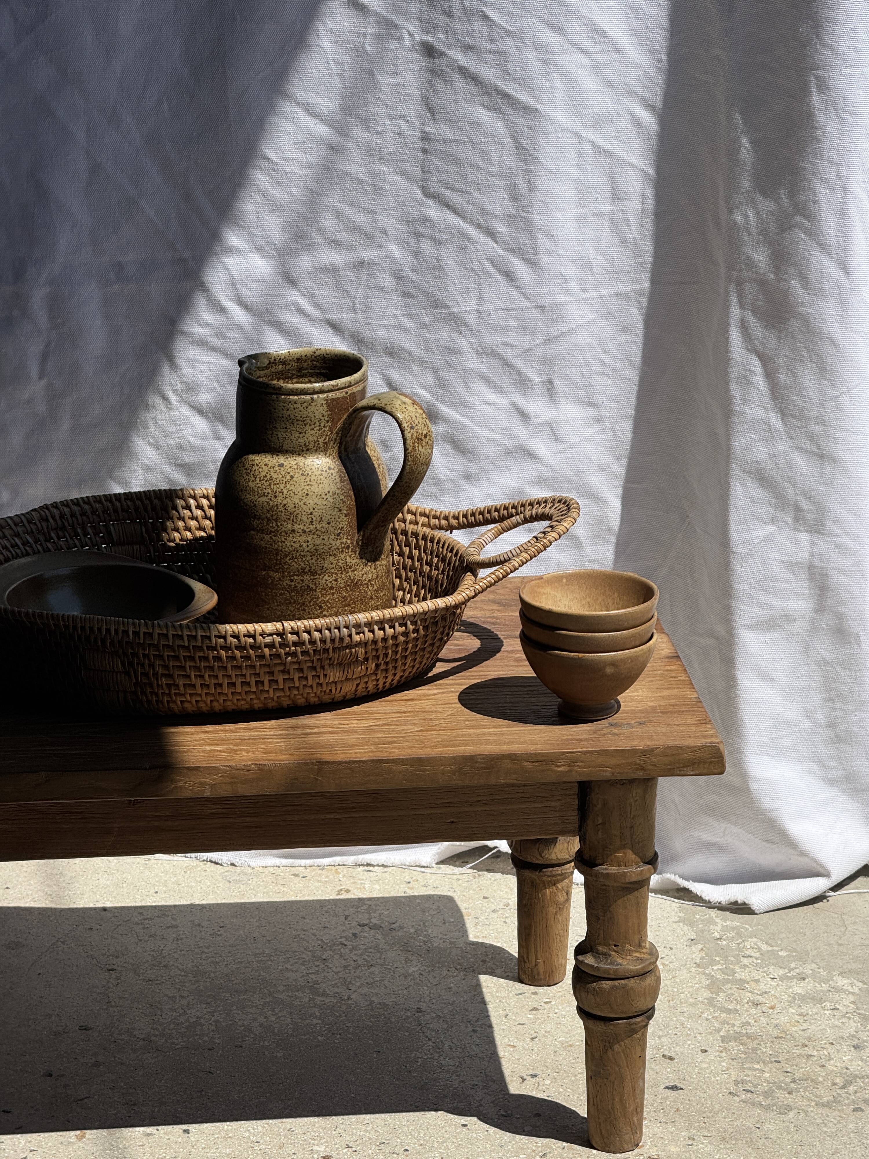 Large flat oval woven rattan basket with handles, Indonesian L53x64