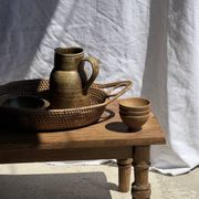 Large flat oval woven rattan basket with handles, Indonesian L53x64
