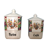 Lot de pots vintage farine & café en faïence.