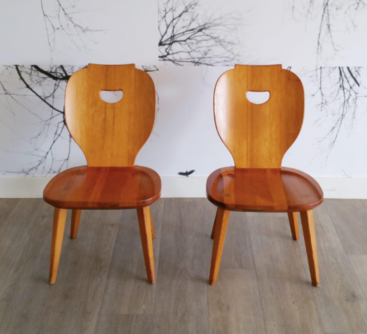 Set of 2 low pine chairs by Carl Malmsten for Svensk Fur 1950