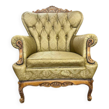 Vintage olive green baroque armchair / single seat / sofa