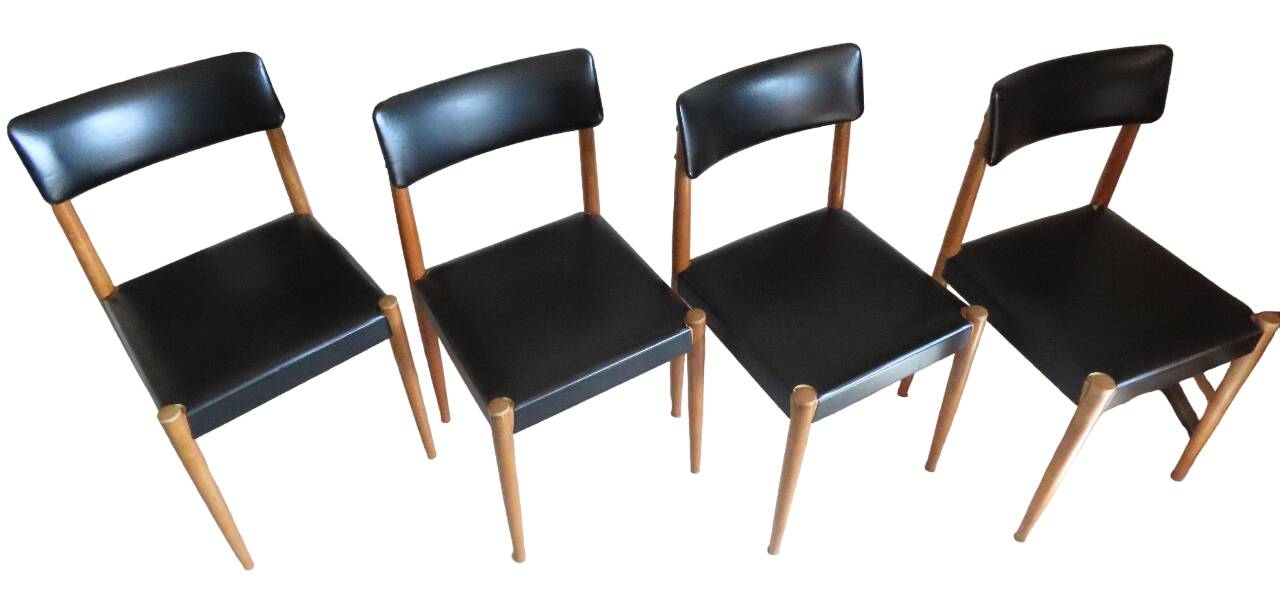 4 Chaises Scandinave Noires Années 50/60 Vintage