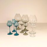 Large collection of Midcentury tulip glasses by Orrefors Nils Landberg, Sweden, 1950s.