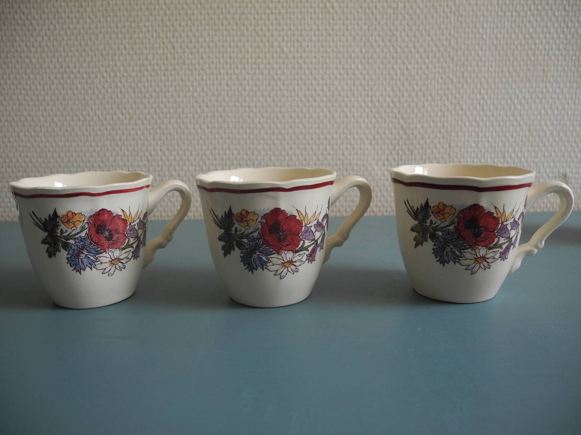 set of 6 Sarreguemines Agreste art table antique french cups plates
