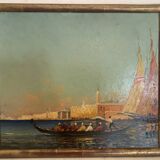 Huile sur panneau " Vue du grand canal de venise "XX siècle