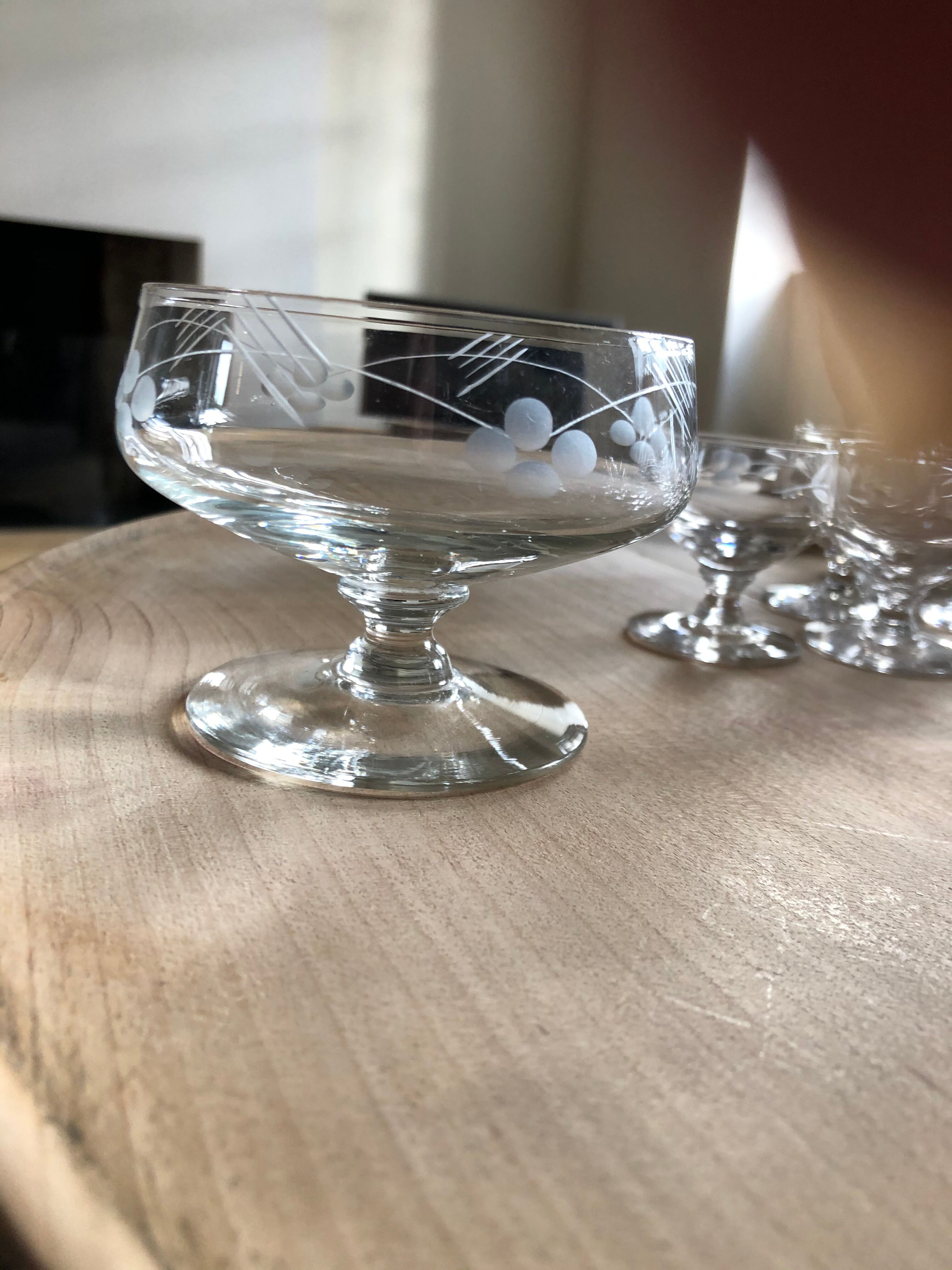 Lot champagne glasses and digestive glasses