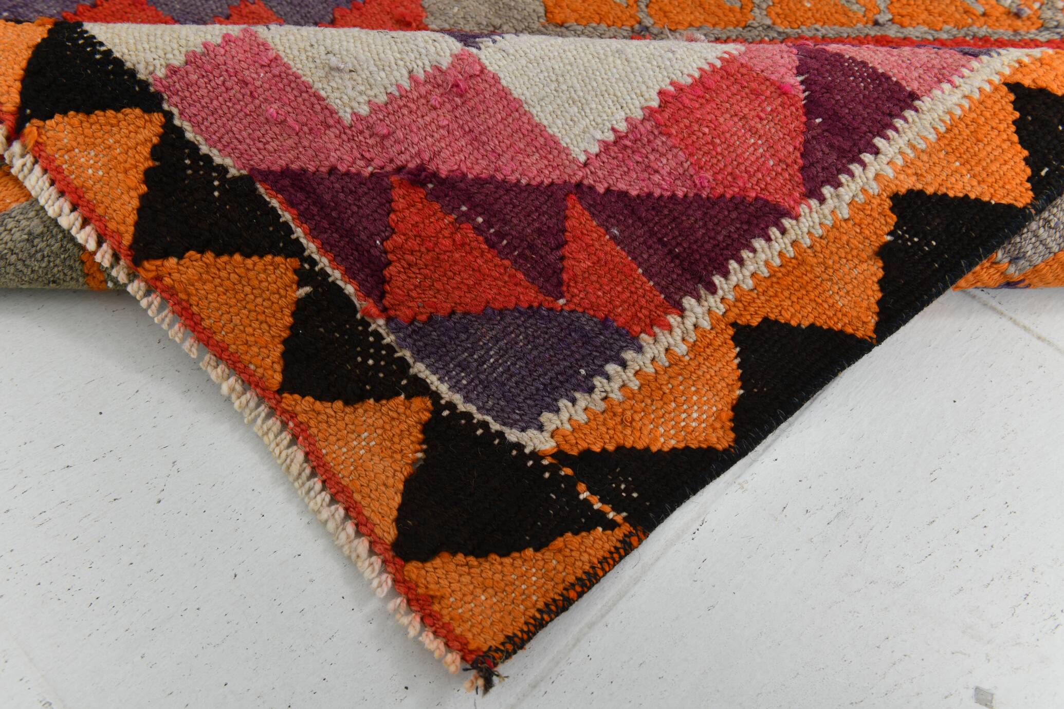 3x12 Pink Orange Vintage Kilim Runner Rug 105x377Cm SK 34621