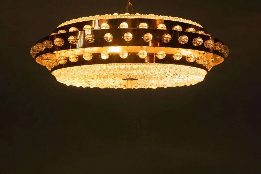 Midmod glass and brass suspension, Orrefors Sweden