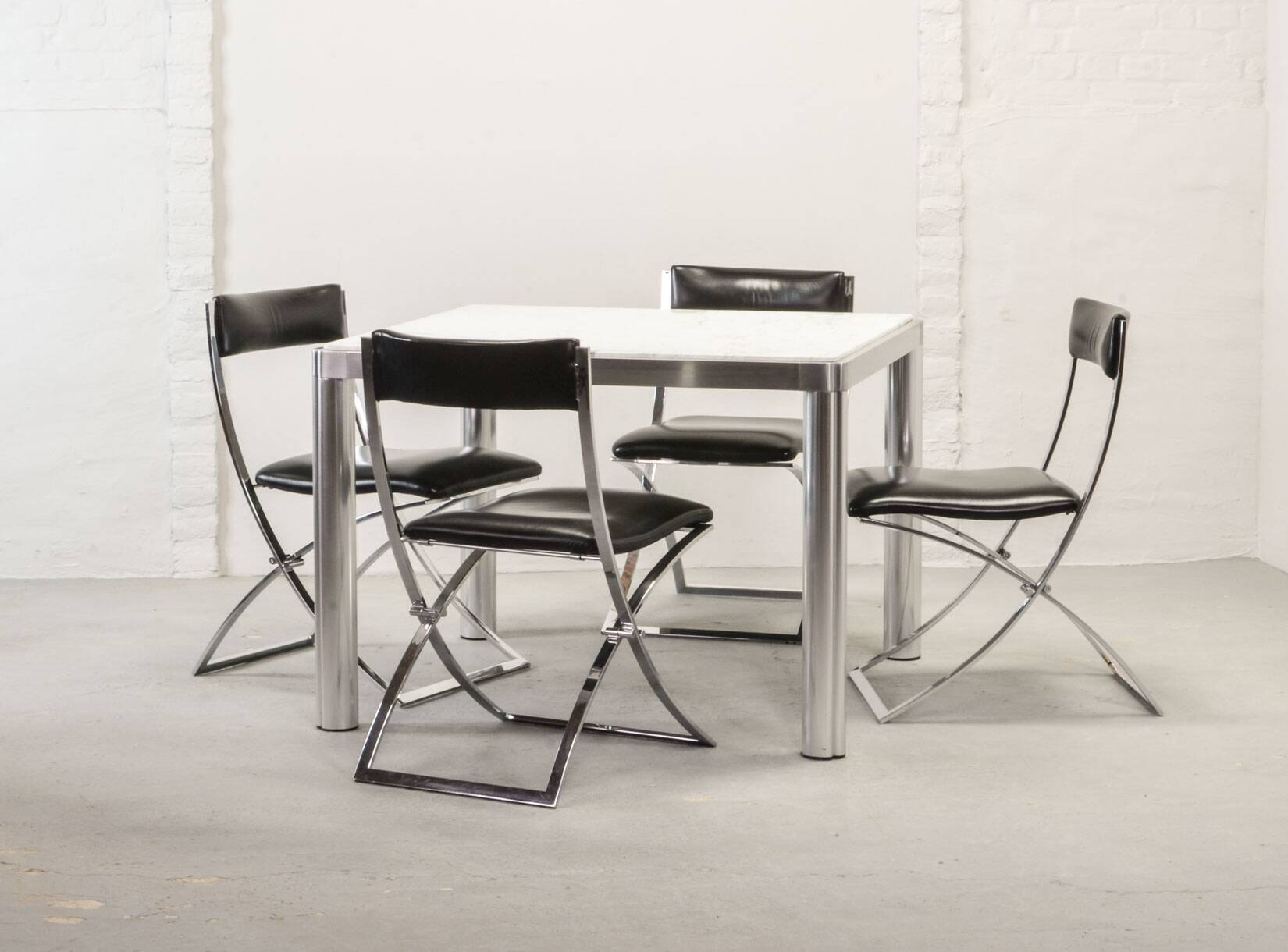 Artifort Dutch Design White Marble & Aluminium Dining Table by Kho Liang