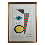 Abstract composition, original drawing signed Contreras, 1980s, 32 x 42 cm framed under glass