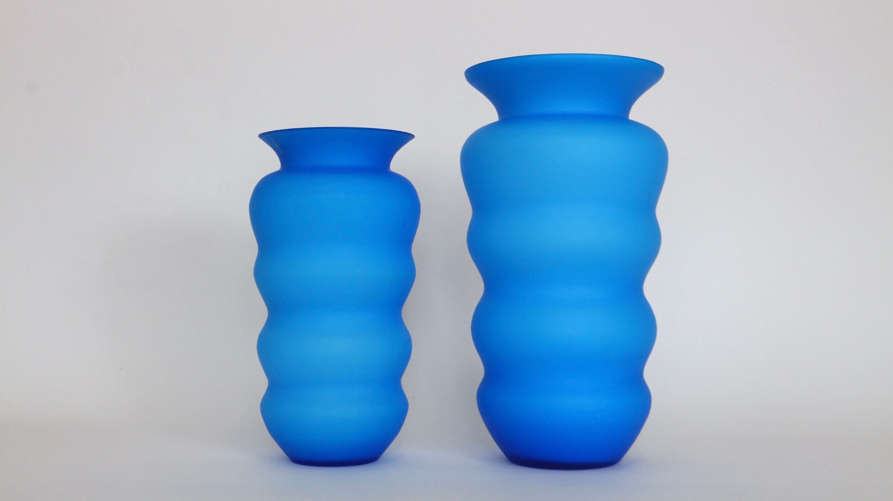 Pair of blue satin vases, vintage Murano glass
