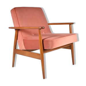 fauteuil en velours rose designer M. Zielinski, années 1960, Pologne