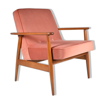 Fauteuil en velours rose designer M. Zielinski, années 1960, Pologne