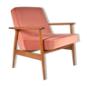 Fauteuil en velours rose designer M. Zielinski, années 1960, Pologne