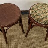 Pair of low stools in curved wood, vintage "Thonet" style