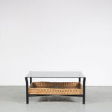 1960s Coffee table with wicker and smoked glass, Netherlands