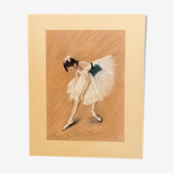 Tableau pastel signé à la jeune ballerine danseuse