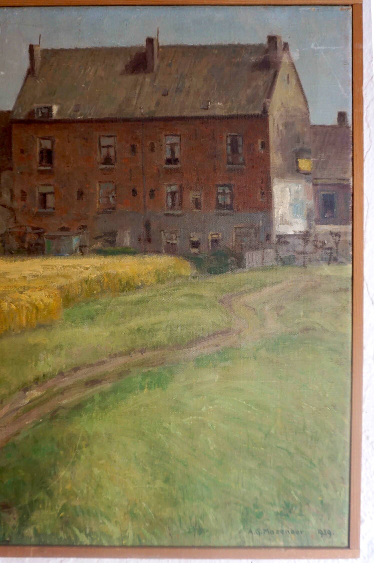 Impressionist painting of belgian farmhouse scene