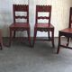 Lot de 4 chaises anciennes en bois peint marron pour salle à manger, décor floral peint main