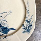 Blue ironstone plate from Gien, "Birds" service, circa 1870, no. 6.
