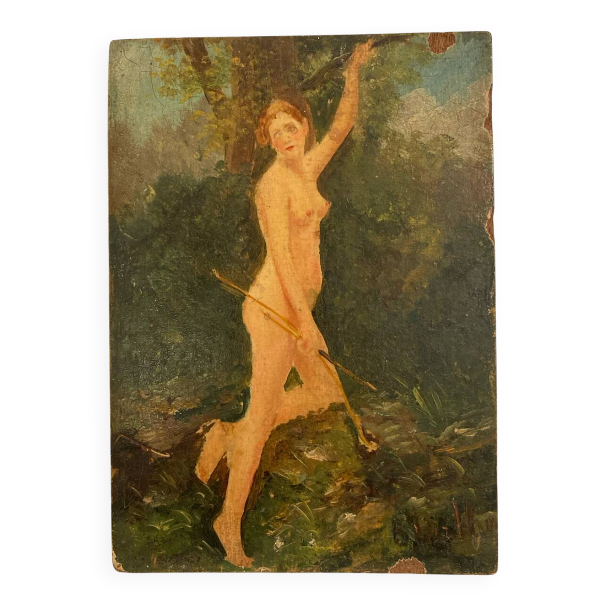 Small oil on panel, Diana 19th century