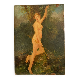 Small oil on panel, Diana 19th century