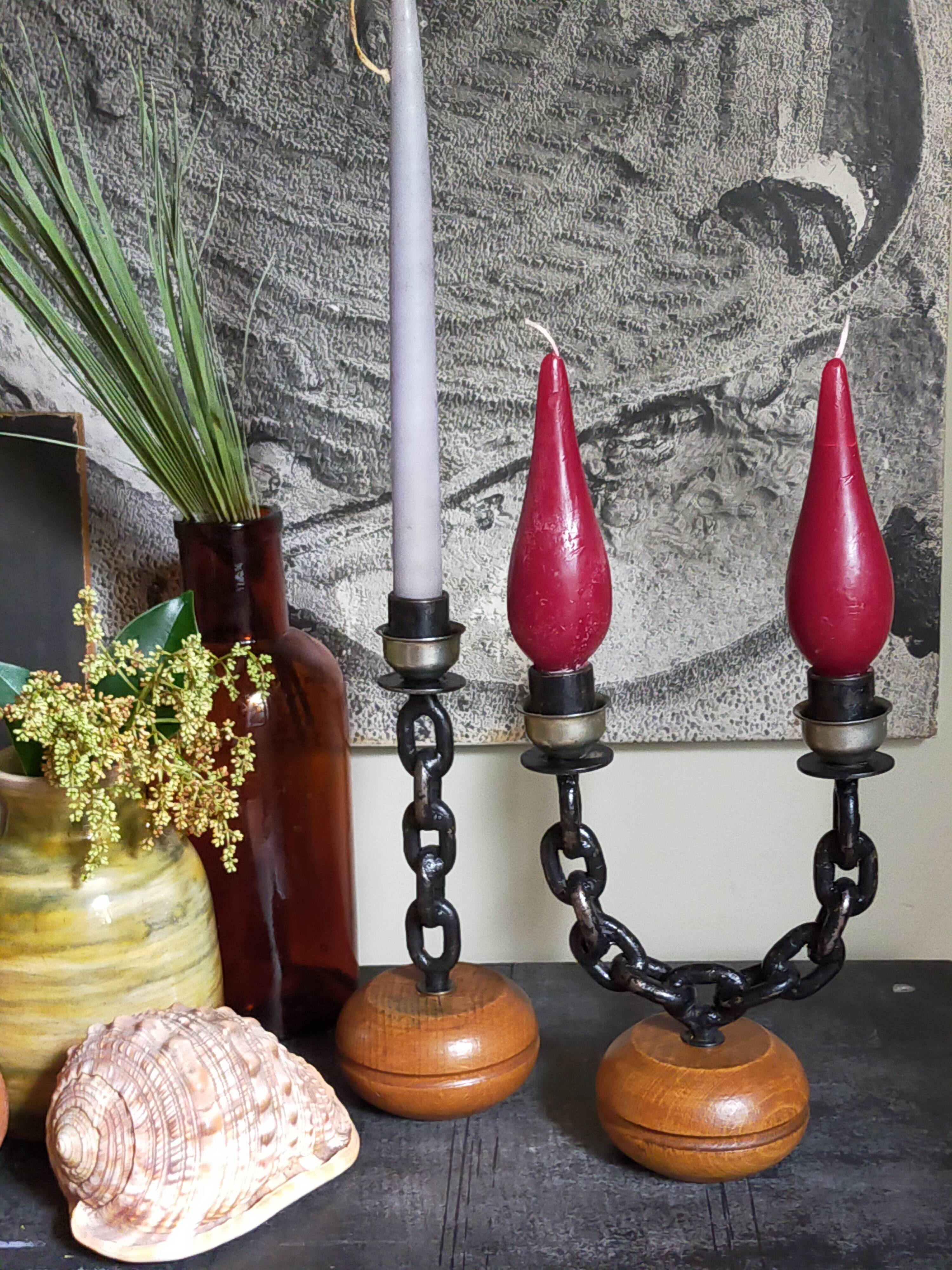 Duo of brutalist Art-popular candlesticks 50s