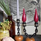 Duo de bougeoirs brutalistes Art-populaire années 50