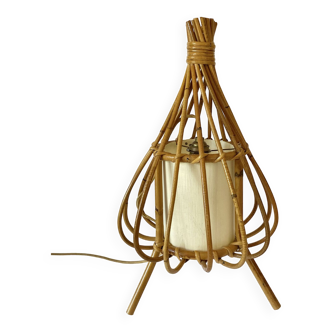 Rattan lamp, 2m fabric cable, 1960s