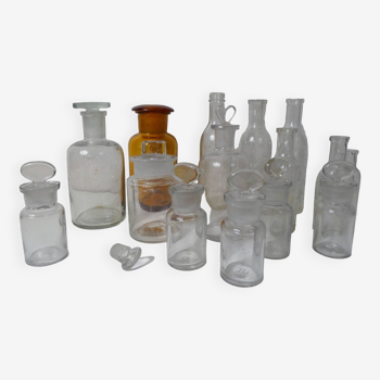 15 old vintage pharmacy apothecary bottles