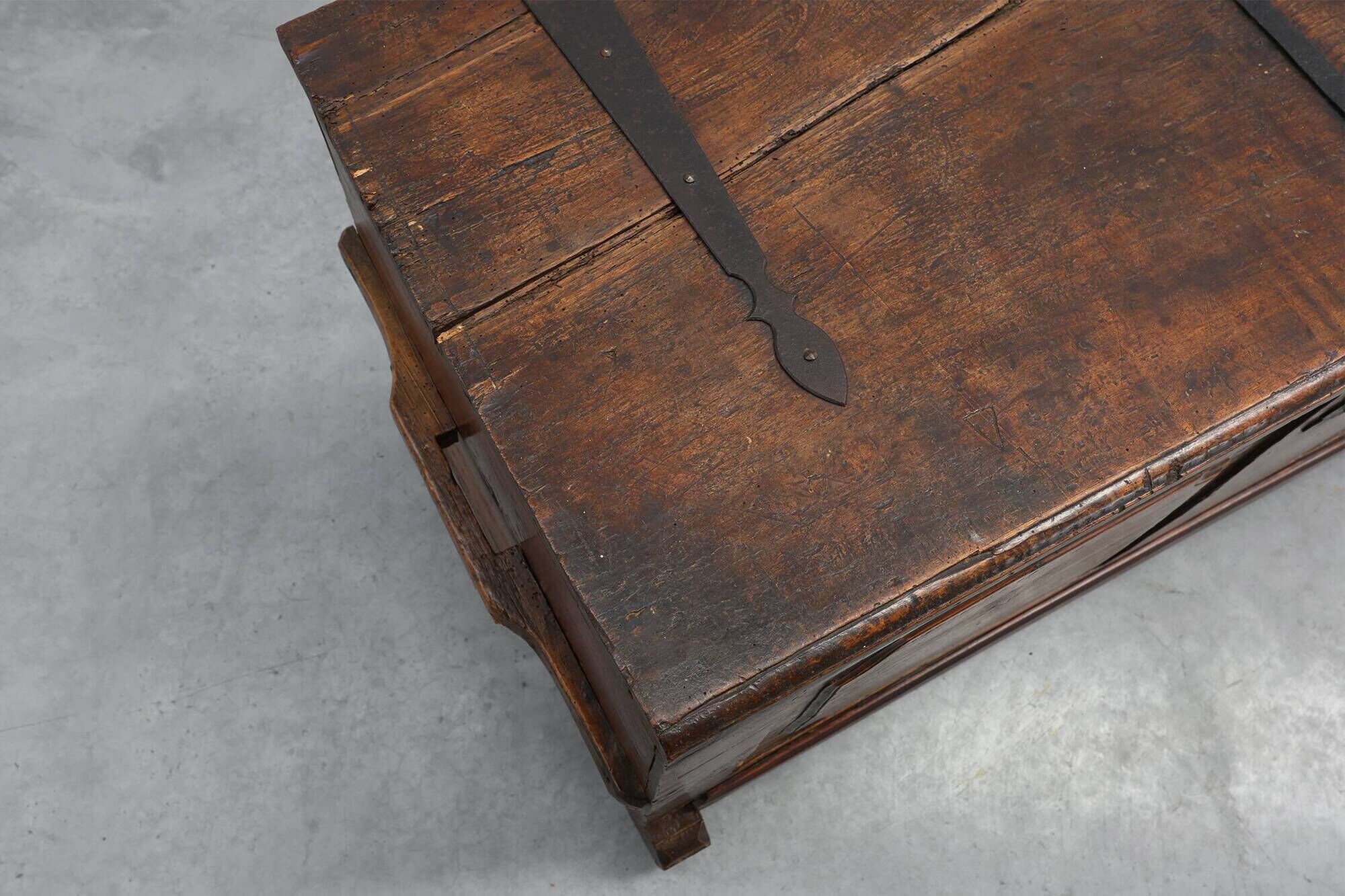 Flemish Oak Blanket Chest with panelled front and iron lock, dated 1825