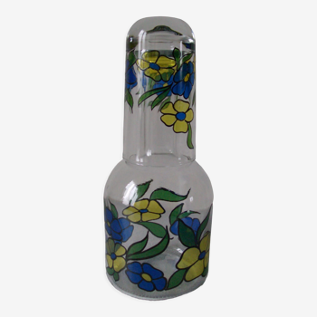 Night carafe and its glass enamelled floral decoration signed By AVIR deco room