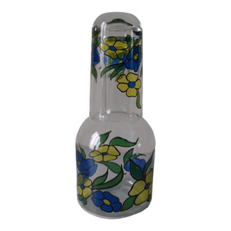 Night carafe and its glass enamelled floral decoration signed By AVIR deco room