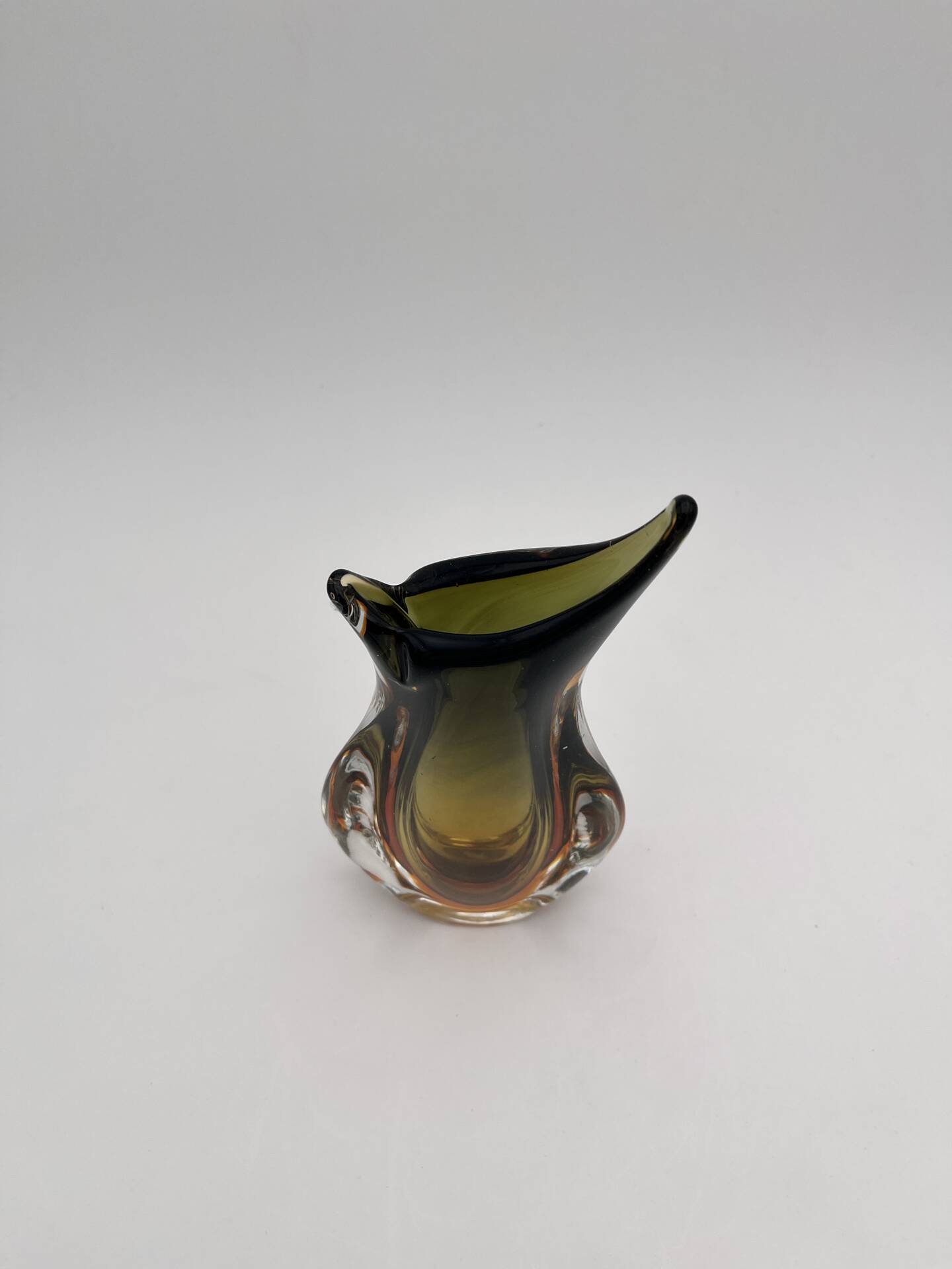 Sommerso Vase Flavio Poli Seguso Murano Green Amber Glass 1950