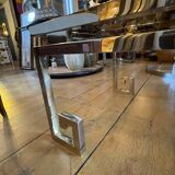 Belgo chrome coffee table hollywood regency style, chrome steel & glass, ca 1970