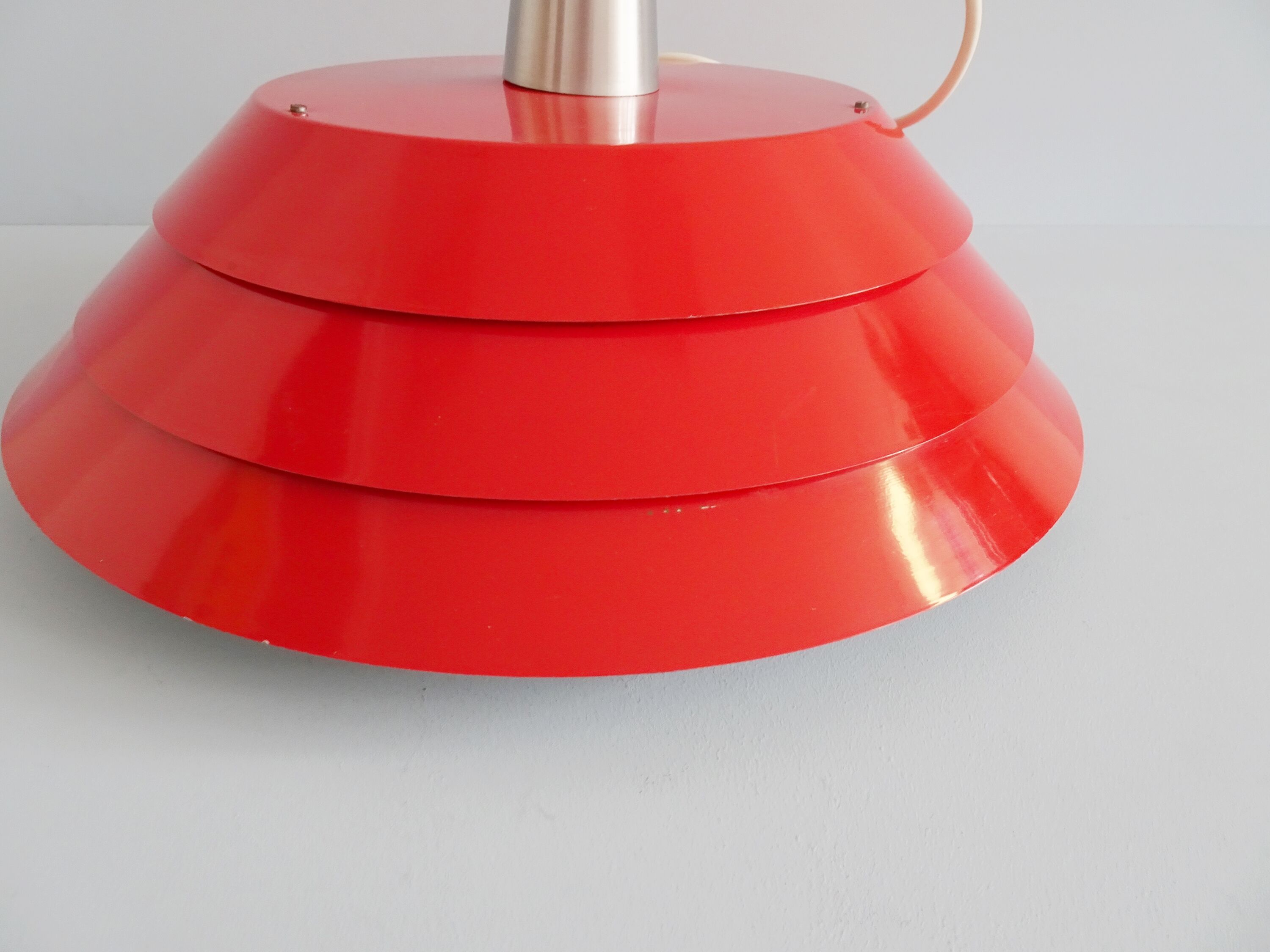 Metal hanging lamp red Mid Century Scandinavian design, pendant light