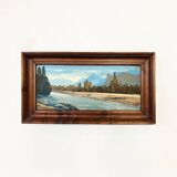 Tableau, huile sur carton « Rivière dans les Alpes »