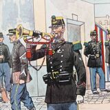 Set of 3 military drawings, watercolor and gouache by Pierre Albert Leroux