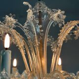 Venetian chandelier in colorless Murano glass with 6 light arms circa 1940