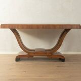 Elegant Art Deco dining table from the 1930s, walnut root veneer