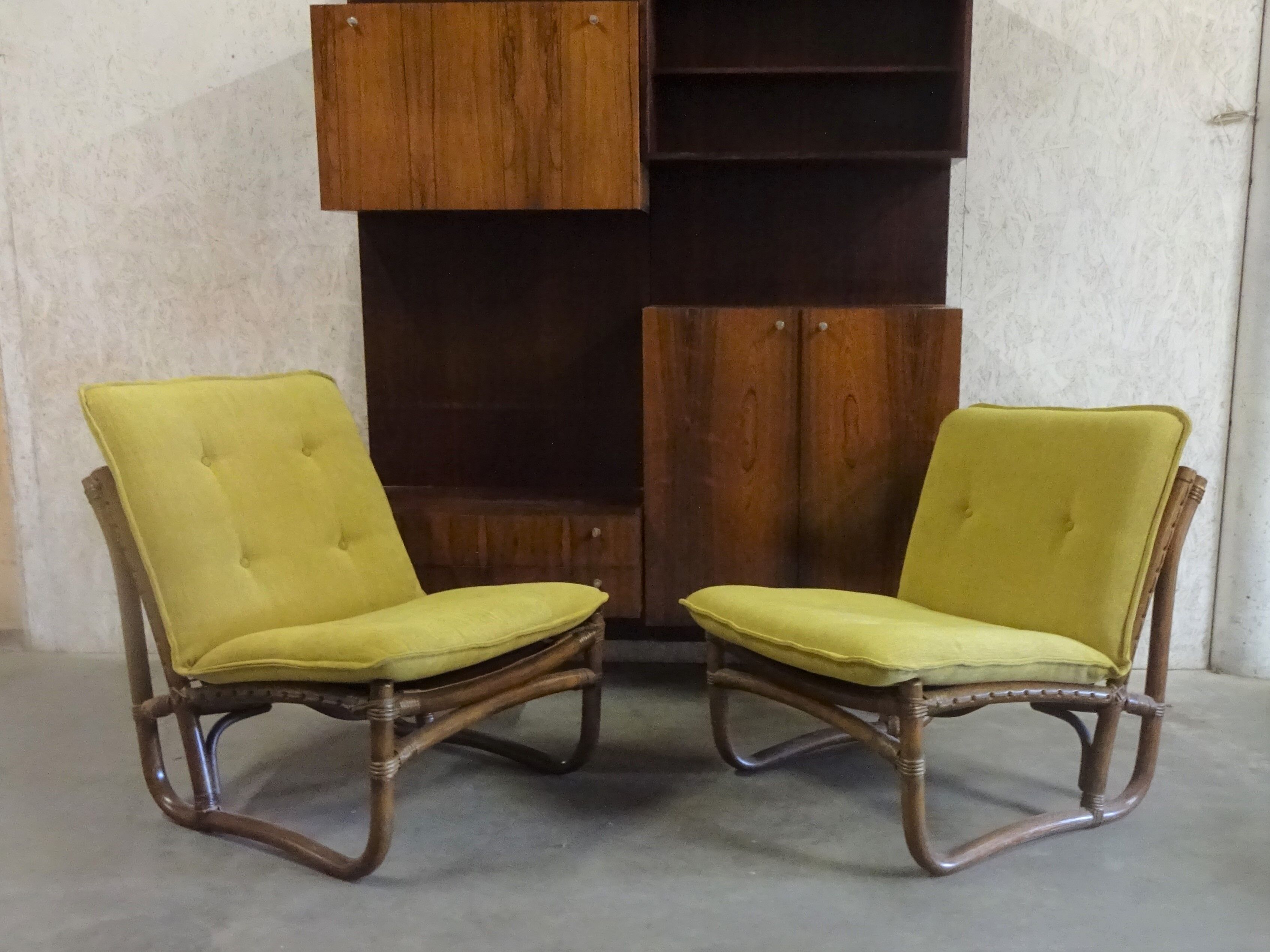 Bamboo, Rattan en Canvas Lounge Chairs from Van Sun Expo LTD, Norway, 1960s, Set of 2