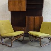 Bamboo, Rattan en Canvas Lounge Chairs from Van Sun Expo LTD, Norway, 1960s, Set of 2