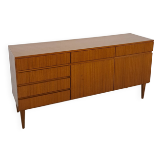 Teak fineer dressoir barkast met lades en klepdeuren