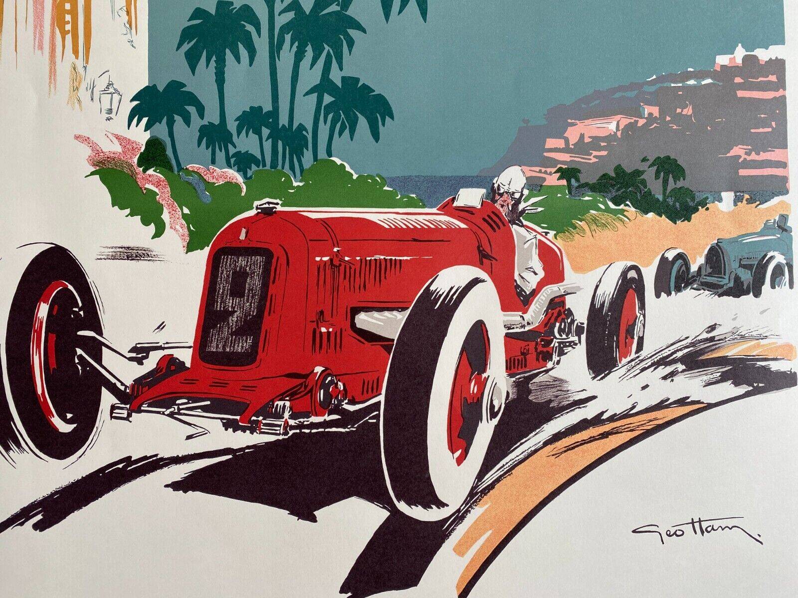 Lithograph poster "1934 Monaco Grand Prix" Geo Ham 70x100cm 80's