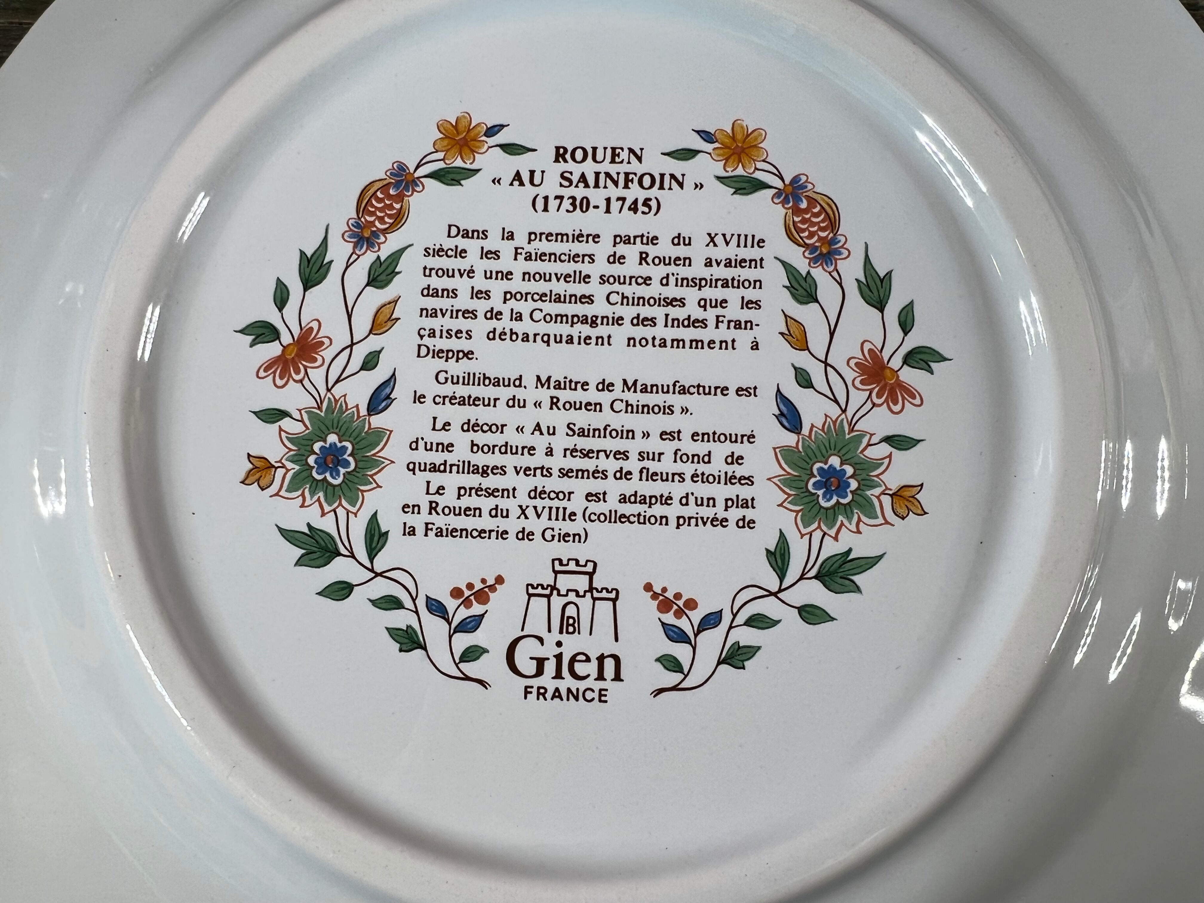 2 plates dessert Gien décor Rouen Sainfoin fleur